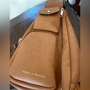 Poppies and peonies cross body bag in cognac